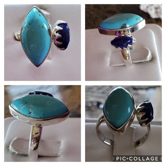 Genuine Blue Mojave Turquoise/Lapis Ring 8 - Picture 2 of 6